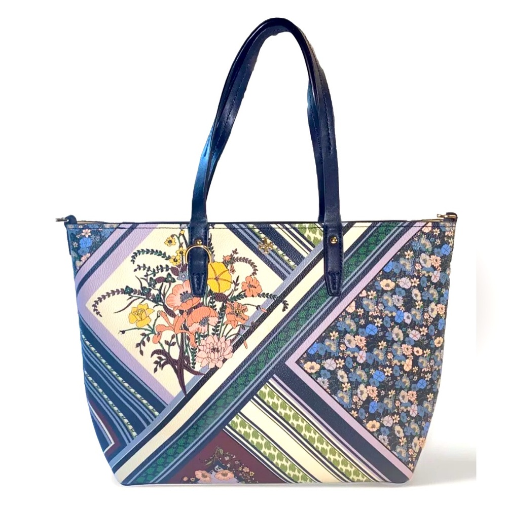 Tory Burch KERRINGTON ZIP TOTE Floral Fall Patchwork Bag Purse Crossbody